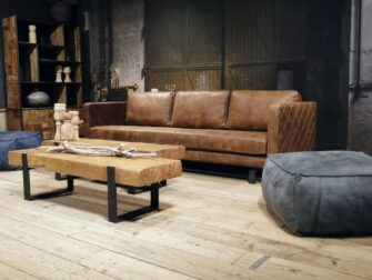 geschuurd leren 4 zits bank bruin