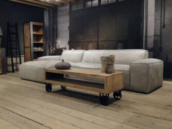 leren bank met chaise longue