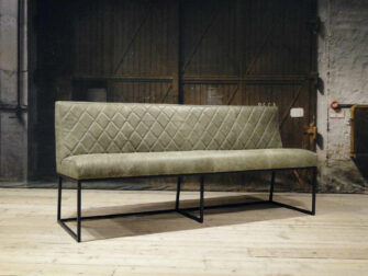 geschuurd leren groene eetkamerbank