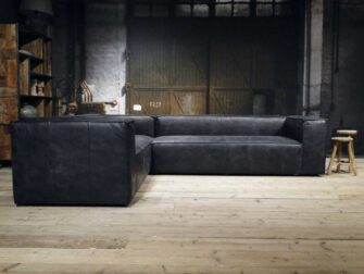 grote zwart leren hoebank