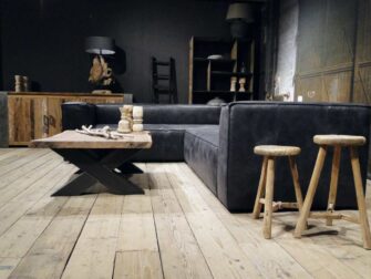 zwart leren hoekbank