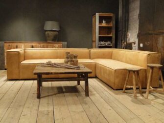 lederen hoekbank geel